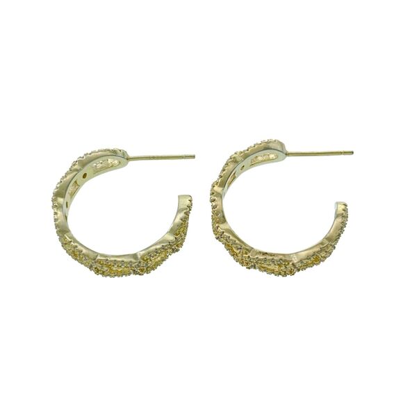 Vintage Sterling Silver 925 Gold Tone Textured Crystal Accents Hoop Earrings - Picture 1 of 6